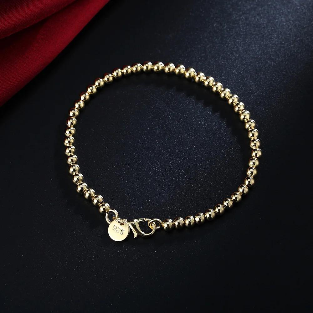 

925 sterling Copper 18K gold 4MM beads Chain Bracelets for Women Fashion Party Wedding Accessories Zircon Christmas Gifts мідний
