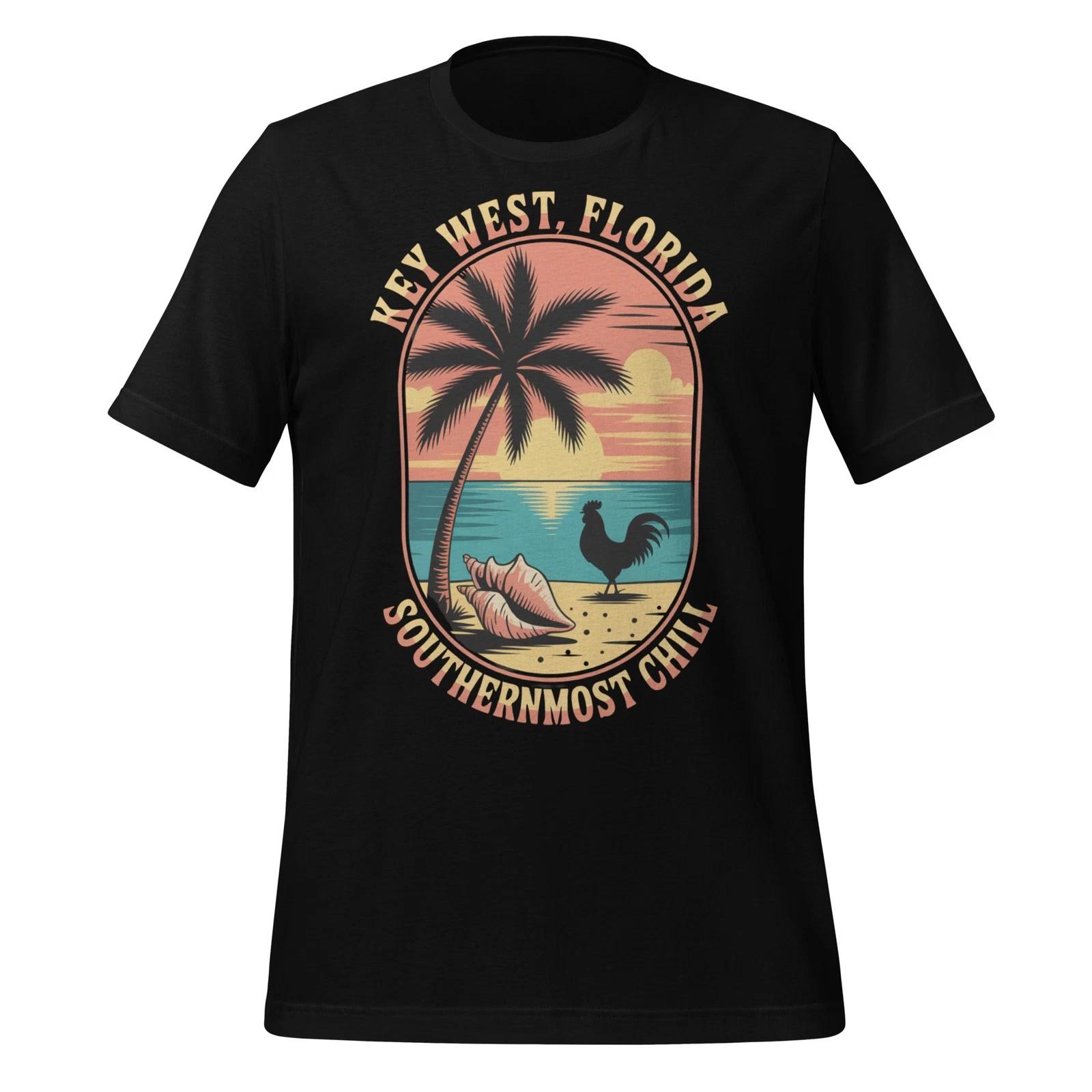 Key West Florida T-Shirt Southernmost Chill Rooster Beach Sunset Unisex Tee S