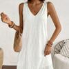 A-line V-Neck Lace Dress Beauty Back Solid White Dress Summer Casual Skirt Seaside Vacation