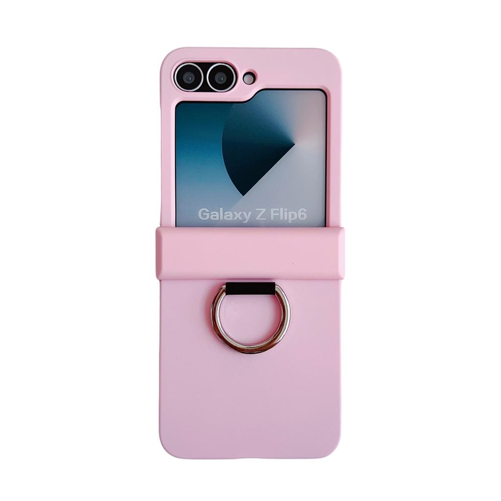 Colorful Matte With Grip Ring Case For Samsung Galaxy Z Flip 6 5 4 3 ZFlip6 ZFlip5 Finger Buckle Solid Color Shockproof Cover