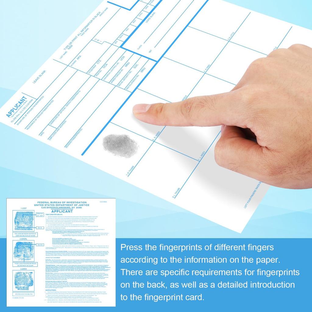 100pcs Fingerprint Cards 2025, Premium Applicant FD-258 Finger Print Cards Legal Paper Supplies Fingerprinting Kit Rev.11-1-20 (8.03x8.03 Inches)