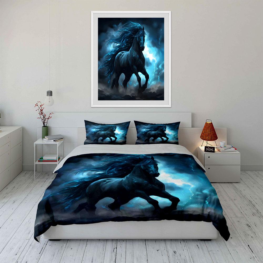 "Night Sky Horse Decor Set" Bedding Set with 1 Duvet Cover 2 Pillowcases Single Double King Queen, Gift