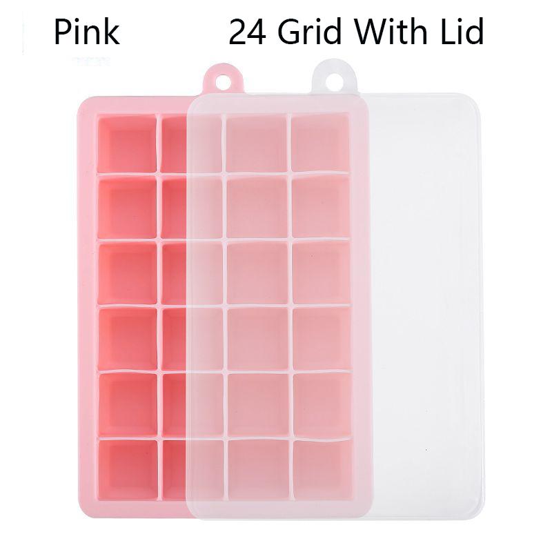 24 Grids Ice Tray Mold Food Grade Silicone Ice Tray with Lid Ice Cube Mold Drinks Whiskey Cocktails Tools Ice Mold Trays Lids