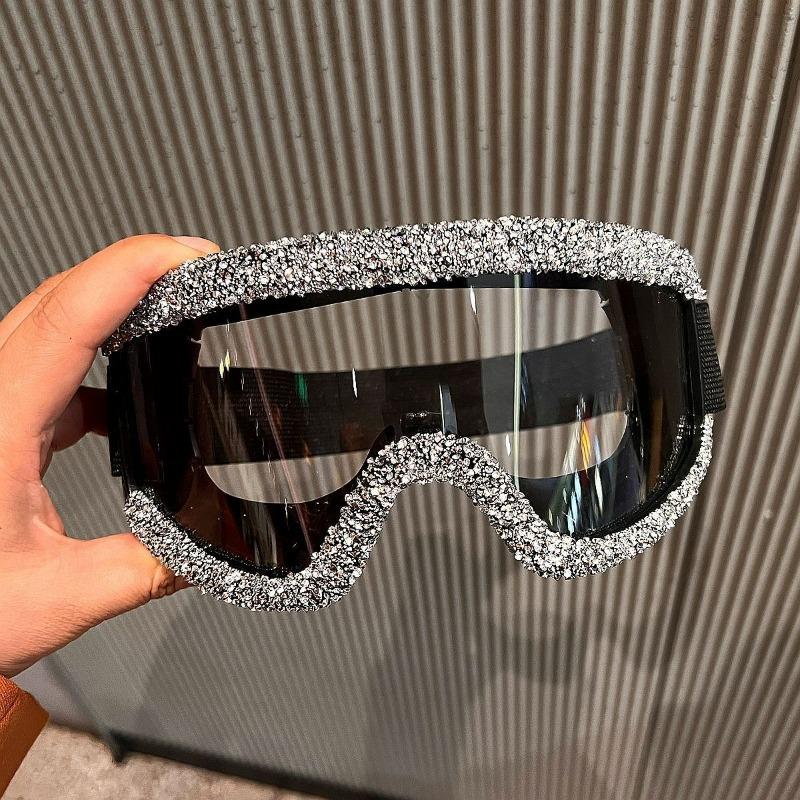 

Luxury Rhinestone Goggles, Mountaineering Sand-proof and Dust-proof Cycling Glasses, Large Frame Sponge Silicone Ski Goggles
