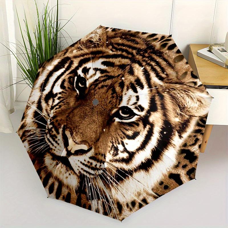 

Wild Tiger Print Round Coaster Set of 4 Umbrella, Portable 3-Fold Compact Umbrella for Men & Women ES19