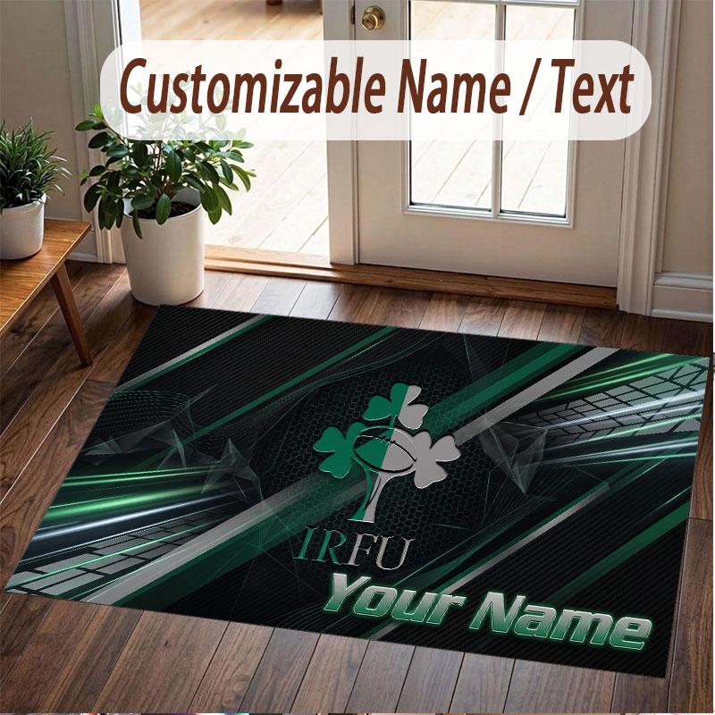 Custom Rug Ireland Rugby Pattern Print Name Text Soft Non‑Slip Floor Carpet for Home Indoor Decoration