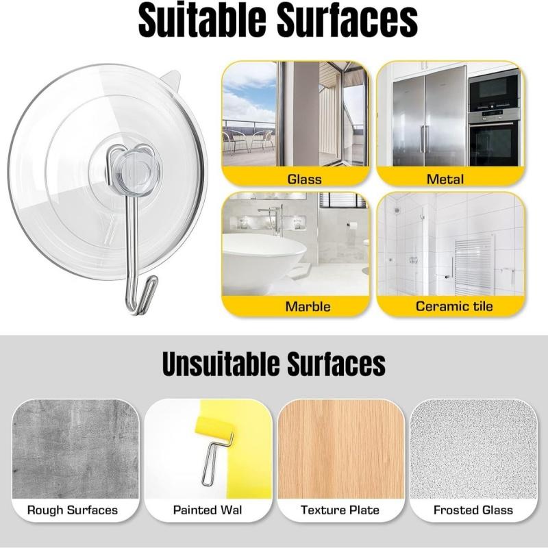 10/5Pcs Suction Cup Hooks Transparent Strong Suction Cup Holder with Metal Hooks Wall Hooks Towel Hanger Home Kitchen Bathroom