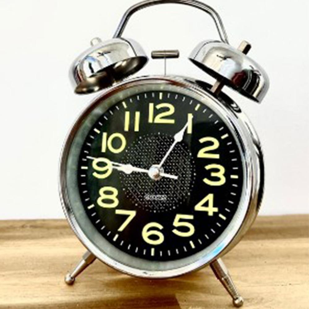 4 Inch Dial Twin Bell Alarm Clock Silver Battery Operated Alarm Clock  For Bedside Use