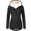 Women's Hooded Cotton Jacket with Plush Lining - Medium Long Style for Autumn/Winter