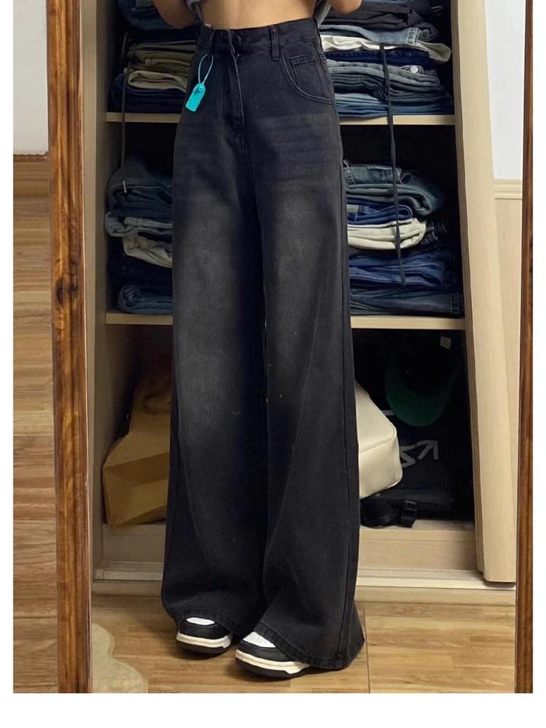 Women's Plus Size High Waist Straight Leg Jeans - 2024 Spring/Autumn, Slimming, Loose Wide-Leg, Floor-Length