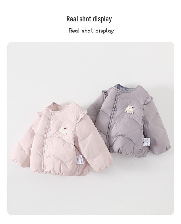 Infant Girls' Lightweight Cartoon Down Jacket - Warm Long Sleeve Outerwear for Autumn/Winter