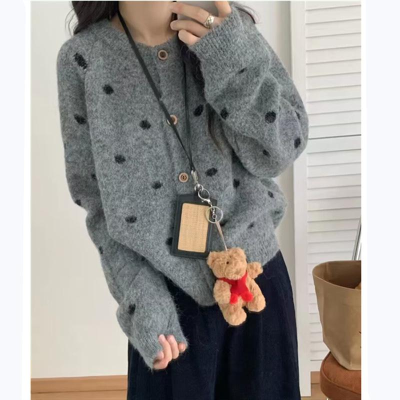 YYFS Damenmode Lässig Herbst Winter Polka Dot Print Langarm O-Ausschnitt Pullover