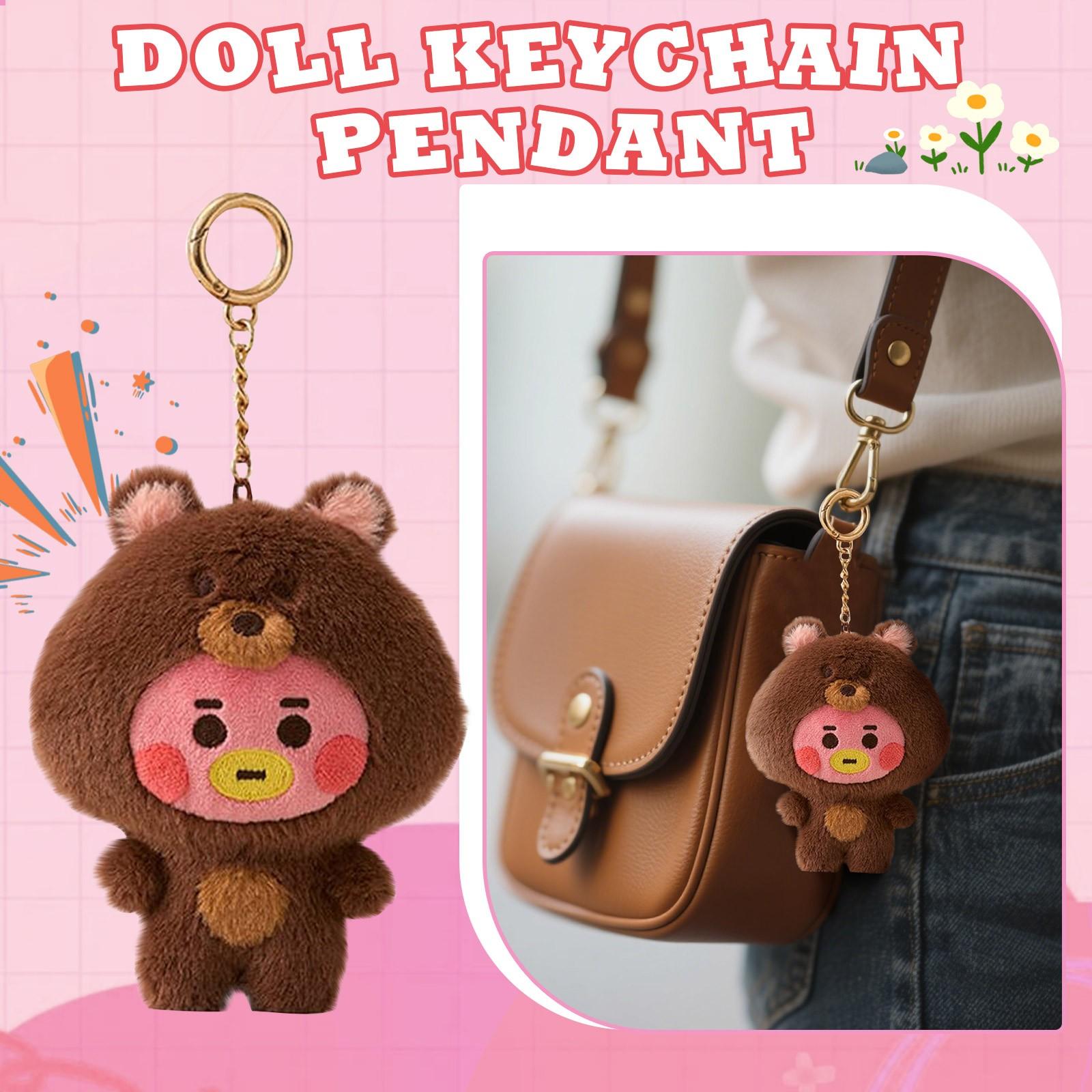 Plüschpuppenanhänger Schlüsselanhänger Gefüllte Puppe, Ein Fröhliches Und Niedliches Fangeschenk Idol Peripherie Kpop Schlüsselanhänger (1 Stück) One Size brown