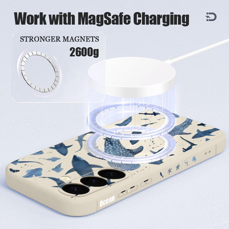 Magnetic Case For Samsung Galaxy S26 S25 S24 Ultra S23 S24 S25 FE For Magsafe Wireless Charge Whale Print Soft TPU Phone Cover