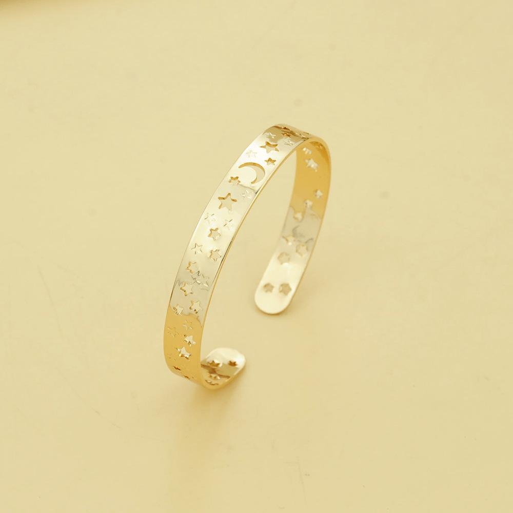 Gold Plated Half-Open Hollow Star Moon Bracelet - Women’s Cuff, Colorfast