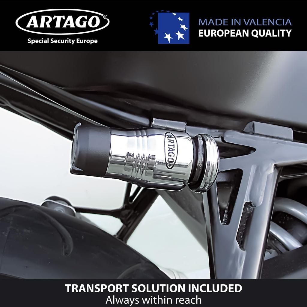 Artago Motorcycle Disc Lock Free Transport 4 Steel Ball Locking High Wheel Brake Disc Lock for and Motos 562-I High-End + Holder, System, Chrome,