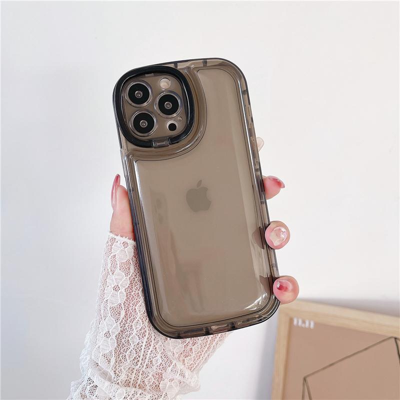 Invisible Folding Lens Bracket Holder Phone Case For iPhone 13 11 12 Pro Max 15 14 Plus Cute Candy Color Shockproof Bumper Cover