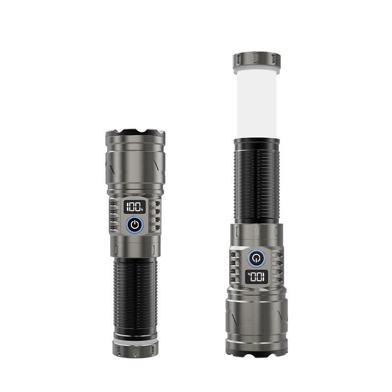 Dual Light Rechargeable Laser Flashlight with Retractable Outdoor Lighting & Digital Display
