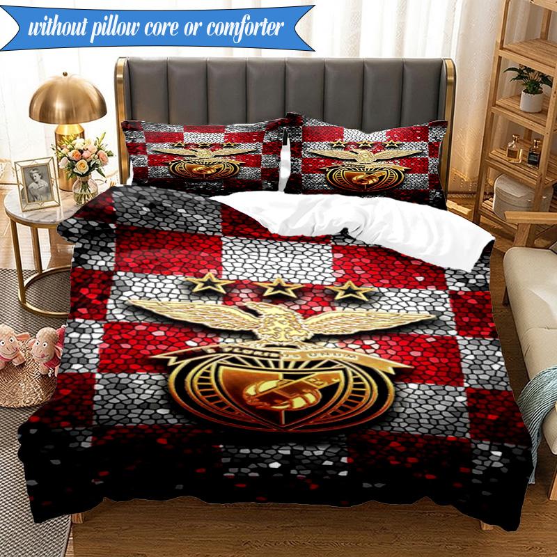 3PCS Benfica Football Club Printed Soft Bedding Set,Including 1pc Duvet Cover And 2pcs Pillowcases Perfect for Bedroom, Dormitory, Fan gift