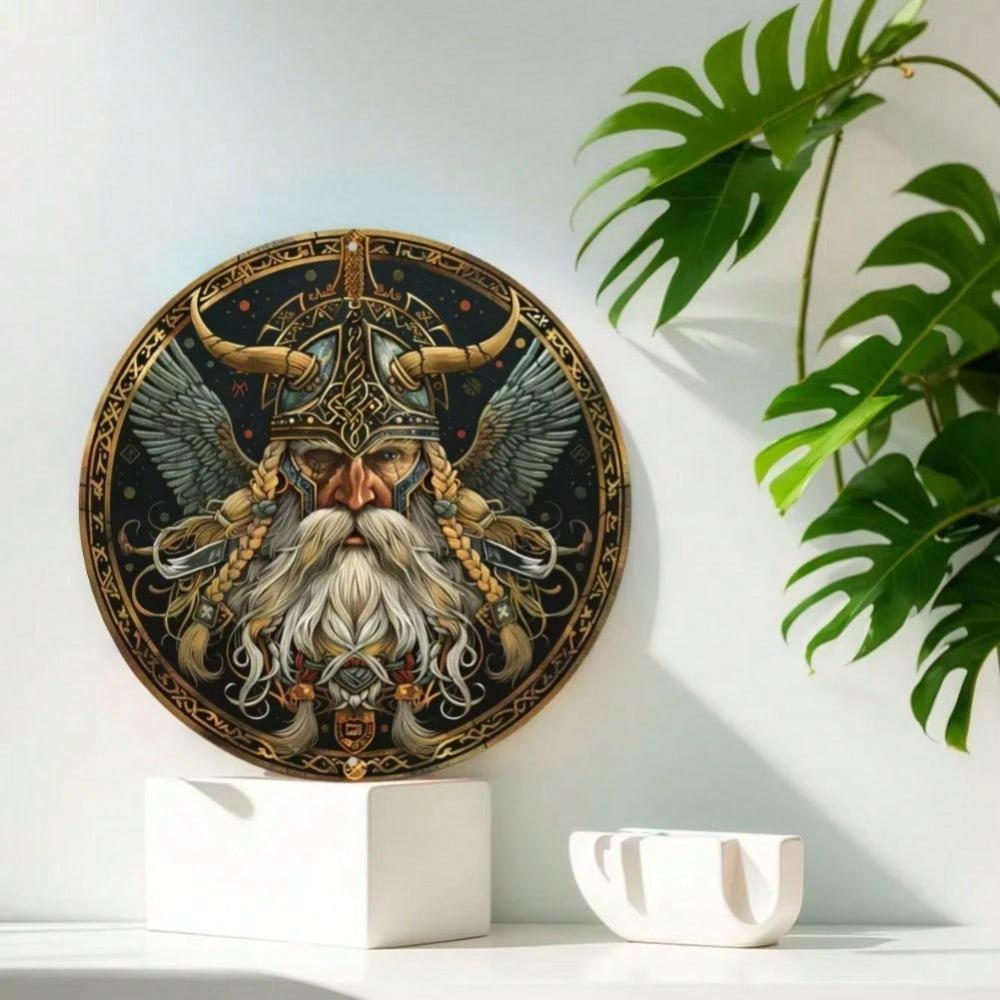 Viking Warrior Metal Wall Art Round Home Decor Gift for Halloween Thanksgiving