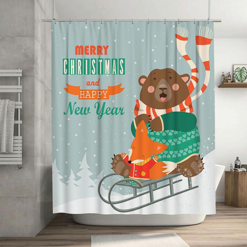 

Tu Christmas Deer Shower Curtain Winter Holiday Forest Animals Bathroom Decor Festive Home Xmas Pattern Waterproof Fabric W60H190(CM)-1 Pcs