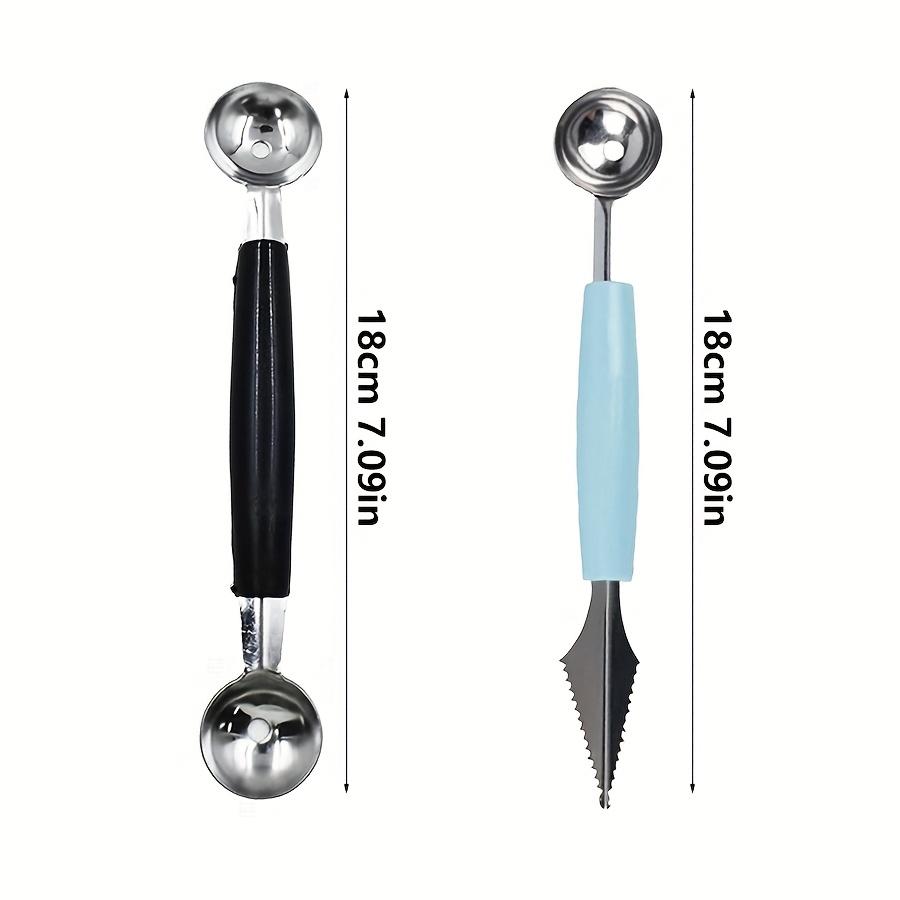 Stainless Steel Fruit Carving and Scooping Tool Reusable Dual-Purpose Fruit Spoon Ice Cream Watermelon Melon Ball Spoon JXB