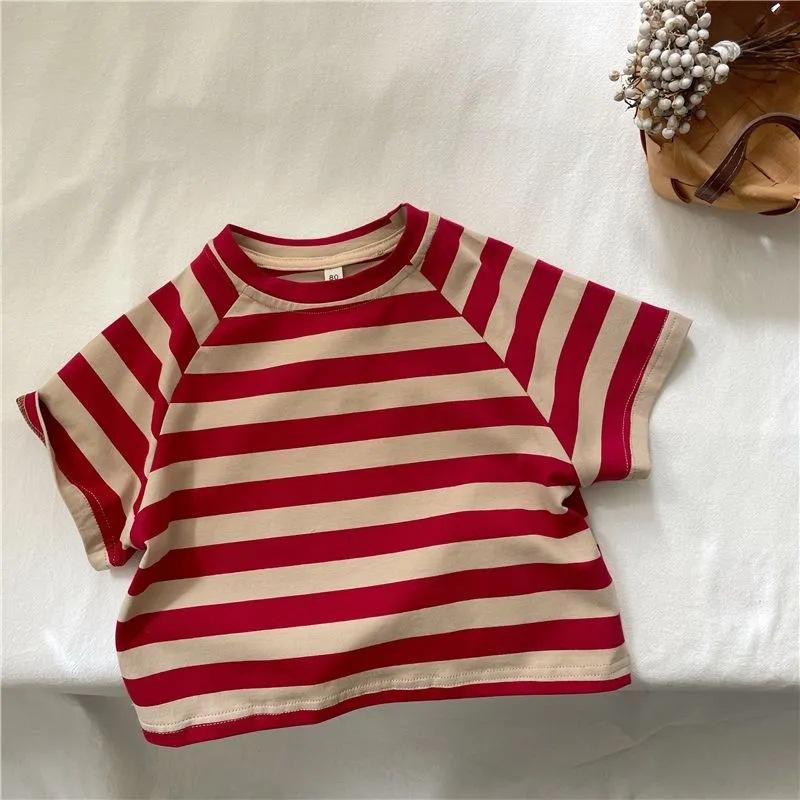 Modische T-Shirts mit breiten Streifen für Kinder Baby Baumwolle Lässige Basic-Oberteile Kinder Sommerkleidung Koreanischer Stil Kurzärmelige T-Shirts für Jungen Mädchen