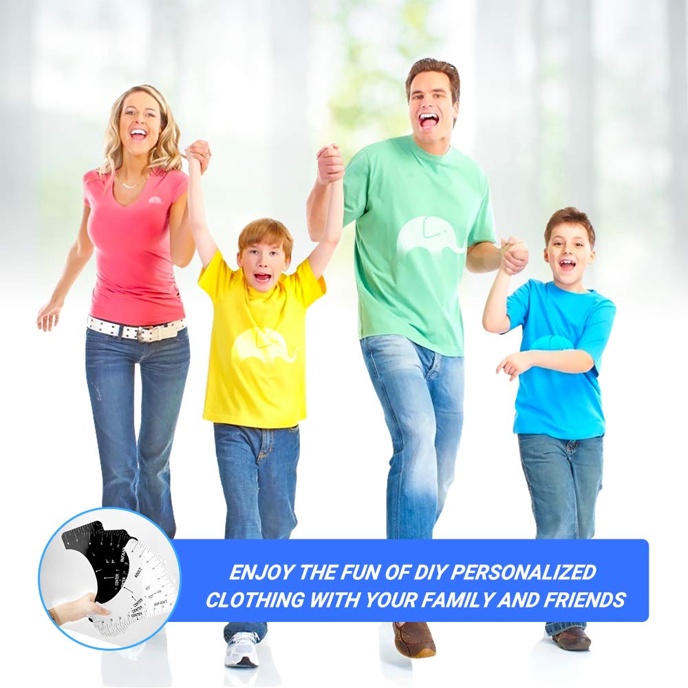 4 Stück T-Shirt Lineal-Führung Hemd-Ausrichtungswerkzeug T-Shirt-Ausrichtungslinieal mit Kleidergrößentabelle für Erwachsene, Jugendliche, Kleinkinder, Säuglinge