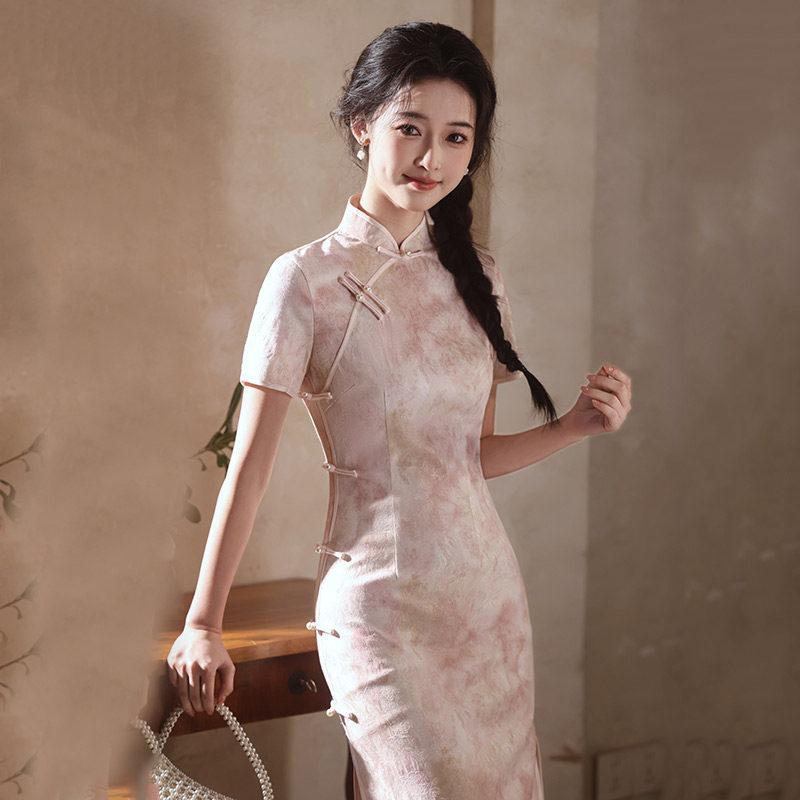 Pink national style new Chinese Suzhou long cheongsam improved young 1011 new women's high-end sense can be worn daily