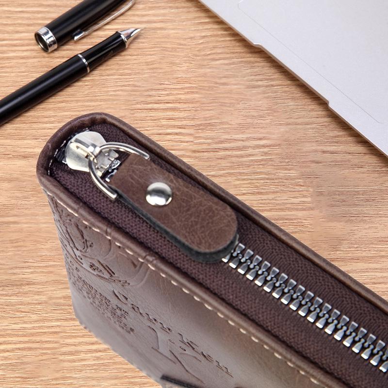 Men's Bifold Wallet with Zipper Edge - Vintage Leather ID and License Holder with Snap Coin Purse