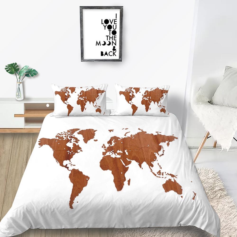 New Fashion Unique Design Duvet Cover Set Map Bedding Cover Suit Sea Quilt Cover Soft Cover Set Boys Twin Size Bed Clothes