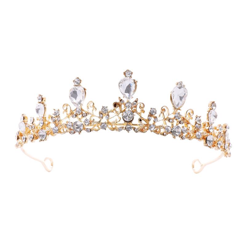 Champagne Gold Bridal Headwear Crown Main Wedding Dress Hair Accessories Minimalist Necklace Three Piece Set