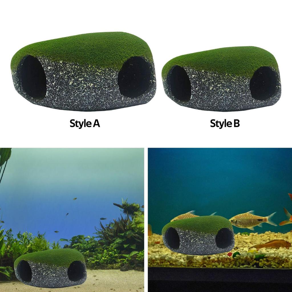Aquarium Hideaway Cave Artificial Moss Resin Betta House Fish Tank Decoration Breeding Shelter for Mini Aquarium and Small Fish