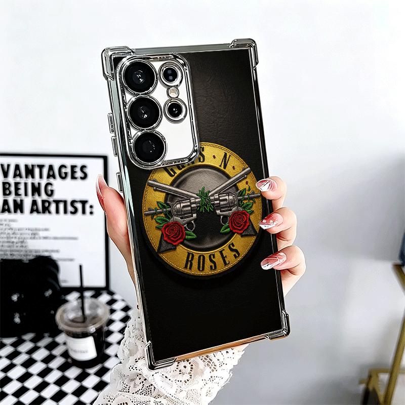 Band G-Guns N R-Roses Plating Phone Case For Samsung Galaxy S24 S25 FE S26 Edge S23 Ultra S22 S21 Plus S20 Anti-Fall Airabag Cov
