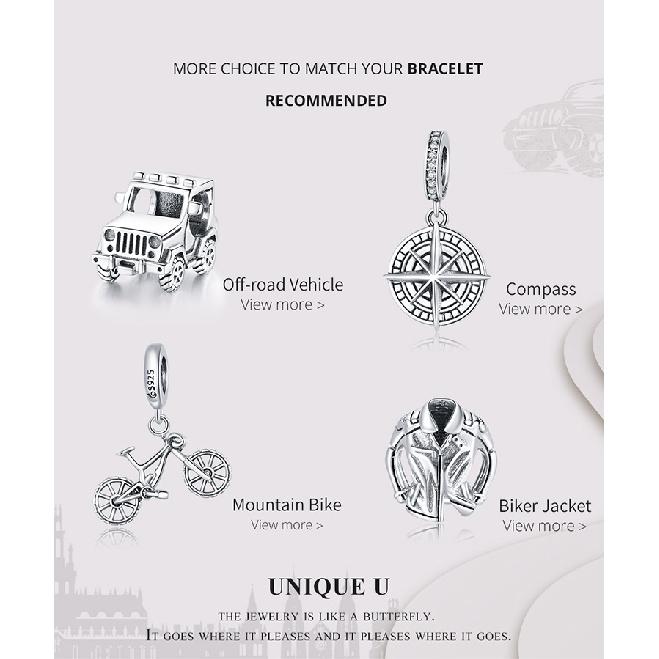 WOSTU 925 Sterling Silver Heart Bead Bicycle Charm Fit Original Bracelet DIY Necklace Pendant Cool Style Jewelry CTC384