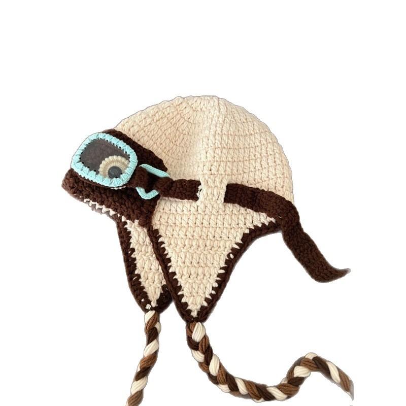 Autumn and Winter Warm Pilot Hat Women's Retro Knitted Ear Protection Hat Outdoor Thunder Hat Versatile Woolen Hat Cold Hat