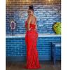 C6075 Women's Fashion Mesh Sleeveless V-Neck Long Dress with Hot Drill Detailing