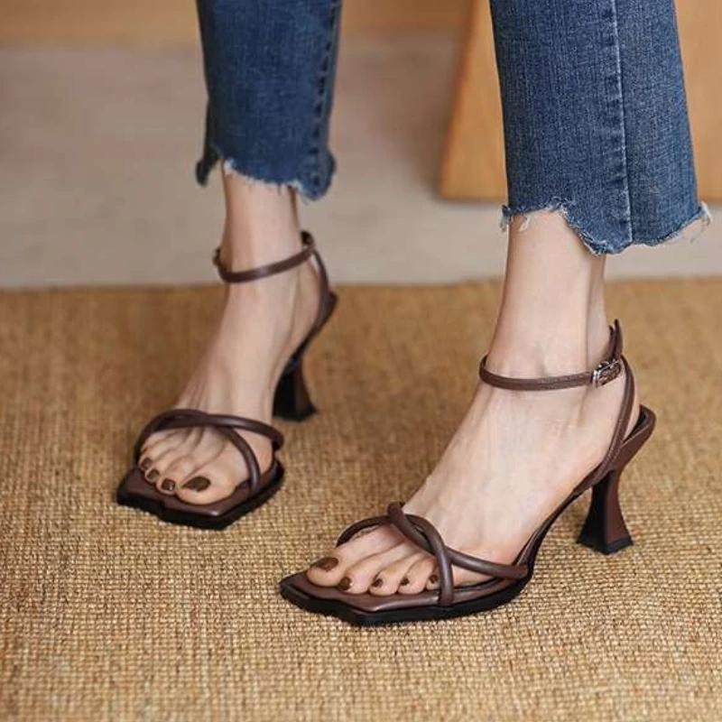 Fashion Retro Heeled Sandals for Women Low Price Designer Footwear High Quality Pvc Summer 2025 Offers Shoe Comfortable Woman Shoes Sale