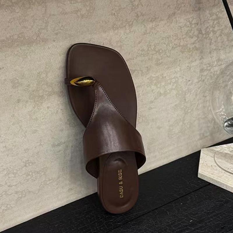 

Summer new suit metal buckle flat lazy beach vacation women s half-drag sandals 40 темно-коричневого