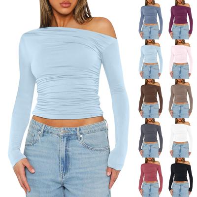 Women's Casual Long Sleeve Neck Off Shoulder Slim Fit  Going Out Blouses Tight Shirts
