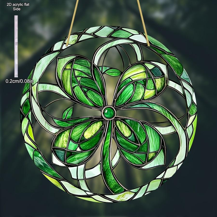 Celtic Knot Stained Glass Suncatcher, Green Leaf Design, Nurseries, Vintage Home Decor Wall for Bar Kitchen, Restaurant Shop Wall Decor, Classic Styl