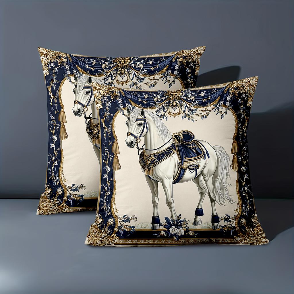 1 Pieces Exquisite Horse Pattern Decorative Throw Pillows Polyester Pillowcase, Sofa Decorative Cushion Cov Headboard Pillow