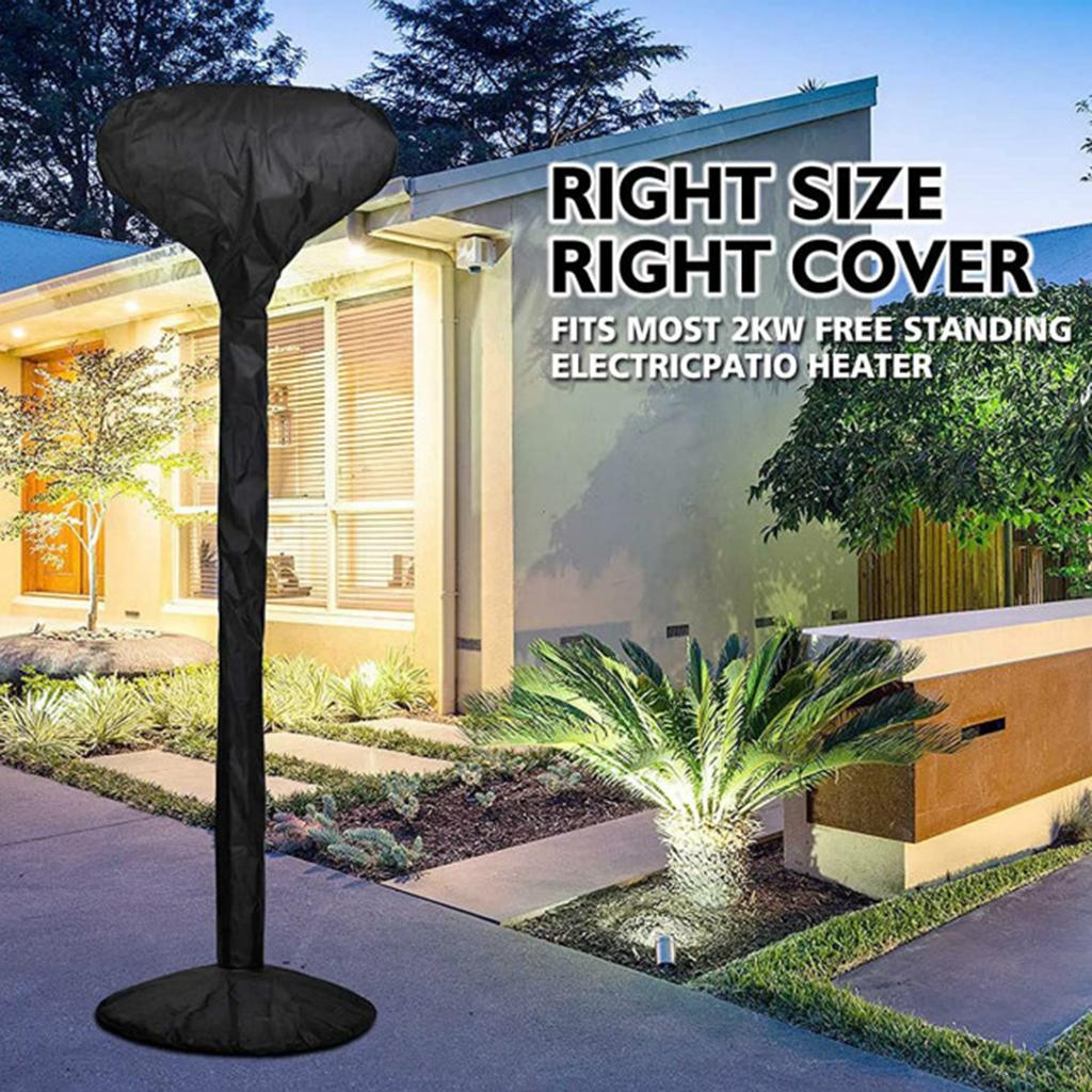 Patio Heater Cover with Zipper Water Proof Windproof Snowproof 210D Oxford Fabric Silver Coating Black Full Coverage