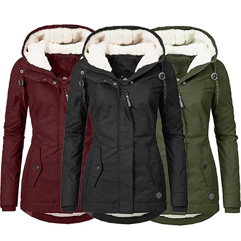 Elegante Parka Giacca Cappotto in Ecopelliccia da Donna con Cappuccio Capospalla Invernale Caldo in Nero