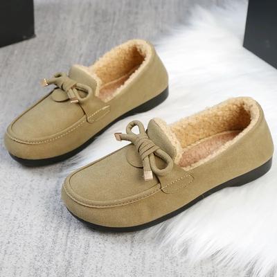 Winter Verdicken Plus Samt Damen Slipper Warmes Faux Lammfell Erbsen Schuh Runde Zehen Baumwolle Plateau Flats Slip-on Rutschfest Zapato