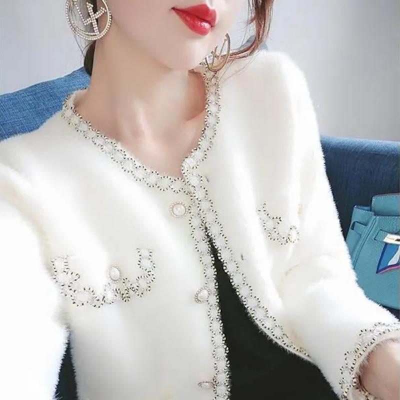 

Женское осенне-зимнее пальто для отдыха, универсальный норковый кардиган с длинными рукавами, утолщенный флисовый топ 3XL белый