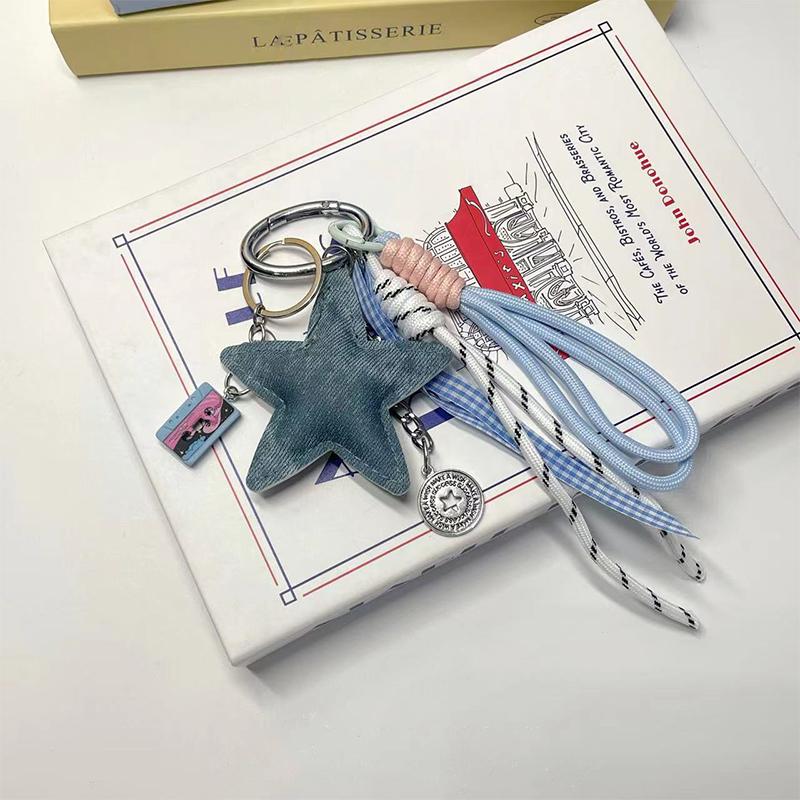 1 Piece Bag Hanging Decoration Pendant Leather Five-Pointed Star Braided Rope Keychain Star Key Holder