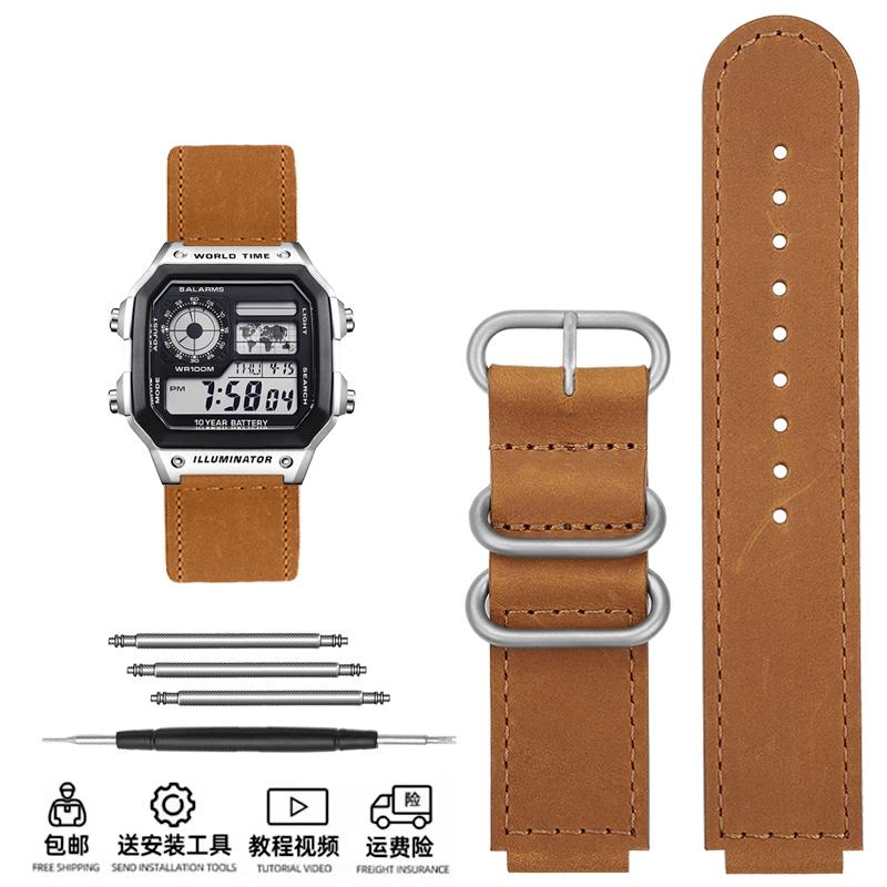 Vintage Rindsleder Armband für Casio Kleines Quadrat Armband AE-1200 AE1200AE-1300/F-108/W-216H A159 A158 A168 F91 Uhrenarmband 18mm