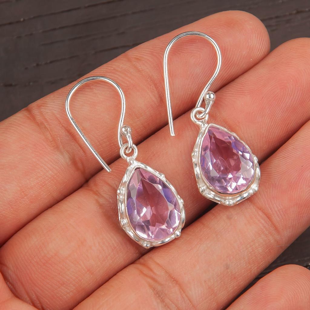 Natural Morganite Gemstone 925 Sterling Silver Jewelry Handmade Earrings 1.30" EE-3-11