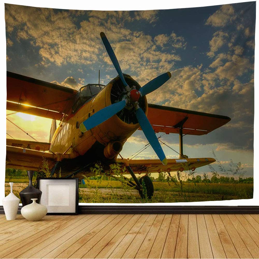 Винтажная гобеленовая картина Самолет Гобеленовая картина Облачное небо Гобеленовая картина Реактивный самолет Настенное украшение для спальни гостиной общежития 74x94cm(29x37in)